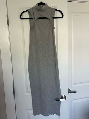 All Saints Grey Sleeveless Cutout Midi Dress